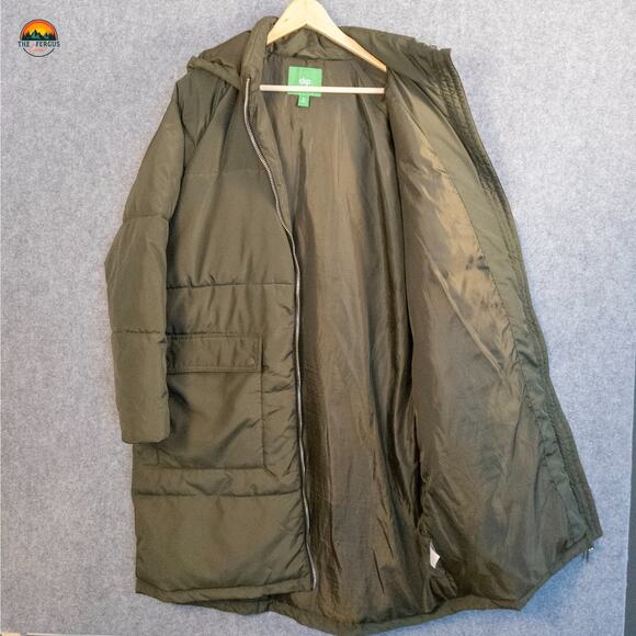 Dip Quilted Puffer Jacket Olive Green Trench Full-Zip Hooded Gorpcore Women's XL - Picture 3 of 12